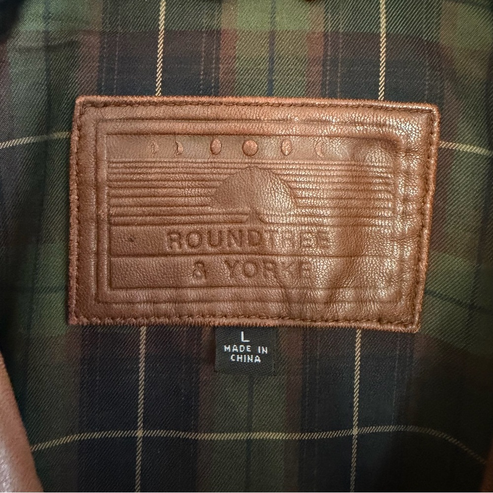 Vtg Roundtree & Yorke Brown Lambskin Leather Bomber Jacket Lg Plaid Lined Zip - Picture 2 of 16
